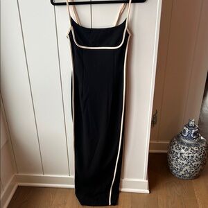 Fitted Black Maxi Dress with White Cream Piping